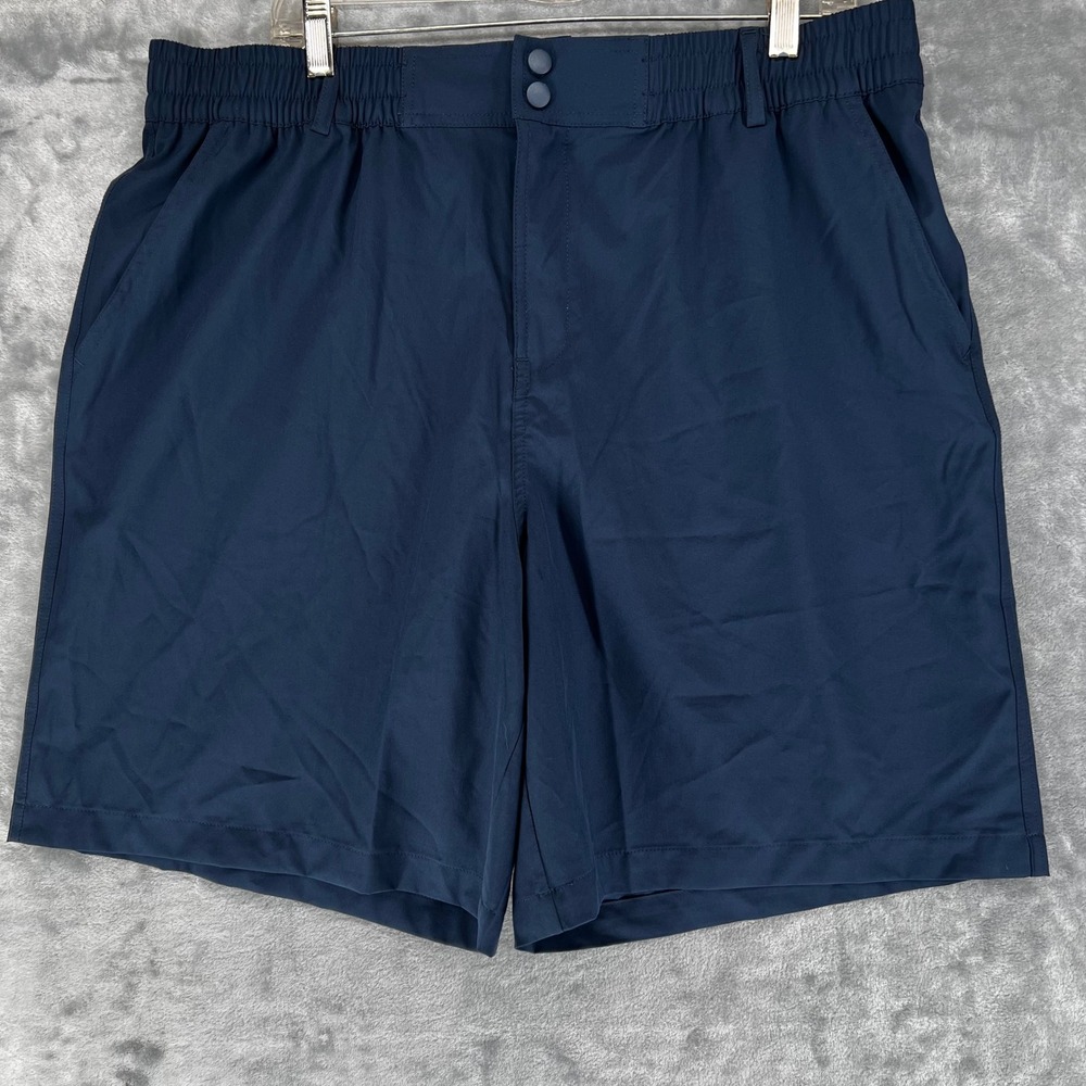 BURLEBO Men's Navy Blue Athletic Shorts 2XL Elastic Waist Drawstring Zip Pocket